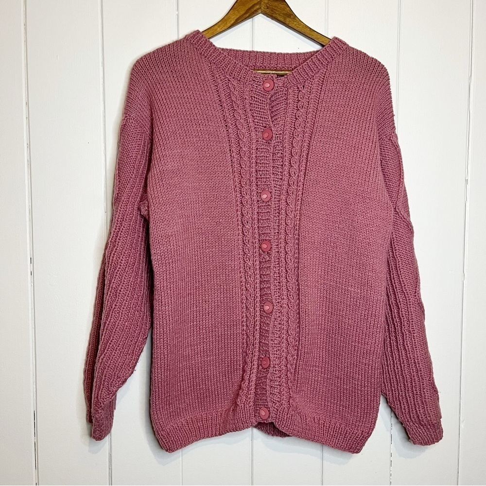 Handmade Acrylic Knit Dusty Rose Cardigan.